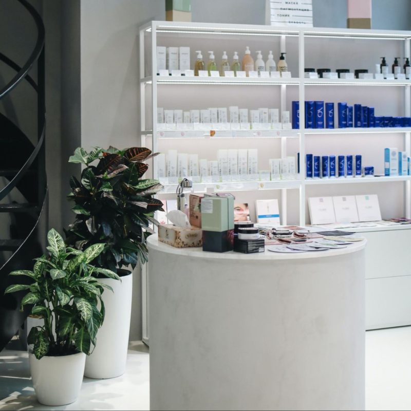 Retail products on shelf in salon